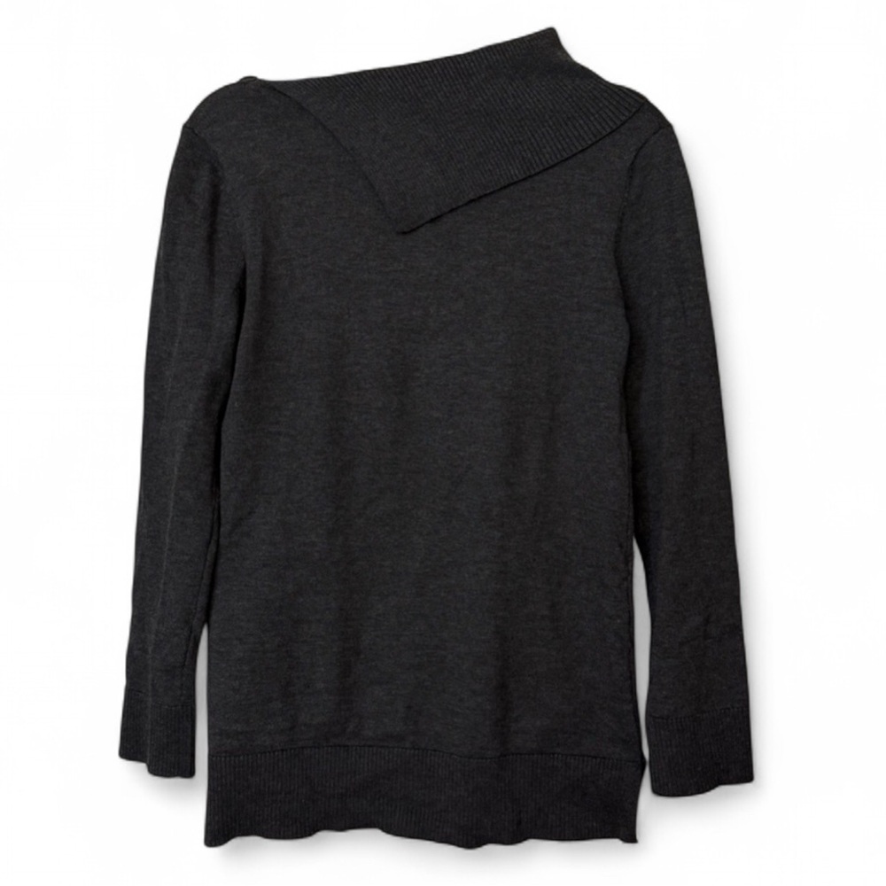 Cable & Gauge Charcoal Gray Asymmetric Neck Sweater - Pearl Detail - Size S/P - Picture 7 of 8